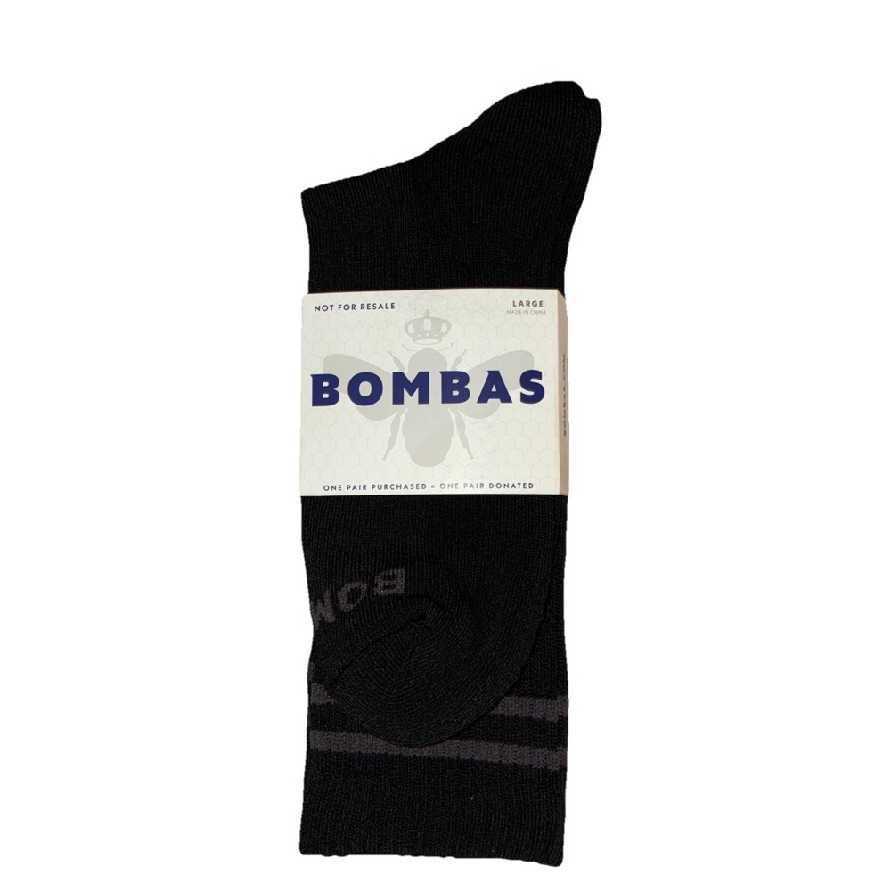 BOMBAS Socks‎ Men's L (US 9.5-13) Black Gray Stripe Calf Logo NEW